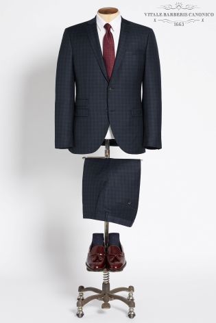Navy Signature Check Tailored Fit: Trousers